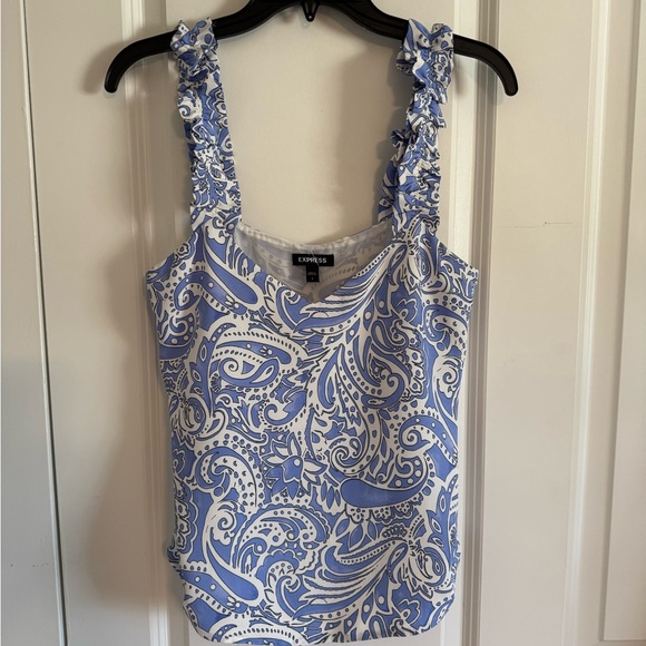 Express Tops - Express Blue Ruffled Tank Top